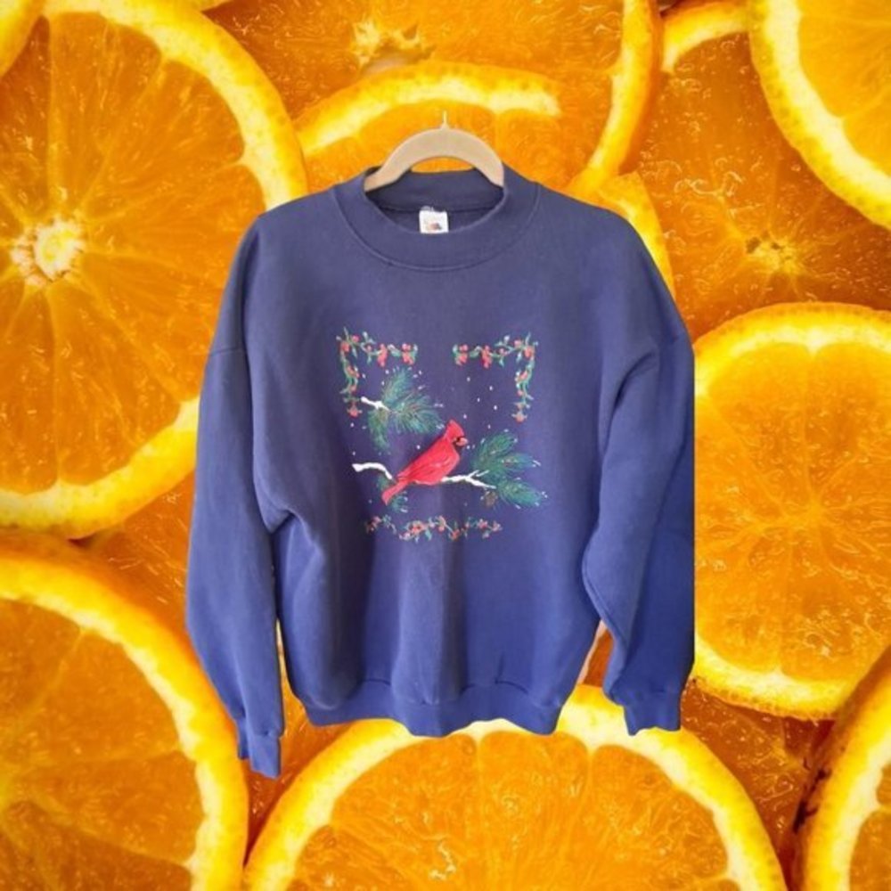 GRANDMA Chic Christmas Scene with Cardinal Blue Sweatshirt Size XL